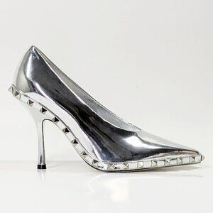 Valentino Garavani Women's Pointed Toe Rockstud Pumps Silver Sz 37.5 MSRP $1,390